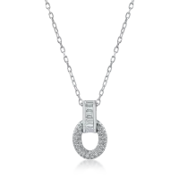 Lant cu pandantiv geometric din aur alb cu diamante baguette si rotunde de 0.51ct