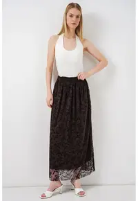 Fusta Maxi Floral - Casual - Culoare Maro Mocha - 100% Bumbac - Fara Inchidere -