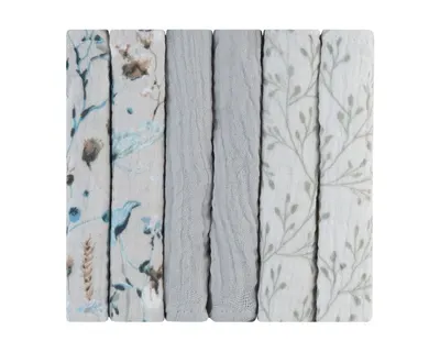 Set 6 mini prosopele KikkaBoo Dreamy Fields Grey 30x30 cm din muselina,tesatura naturala respirabila din bumbac,utilizare multipla,imprimeu vesel