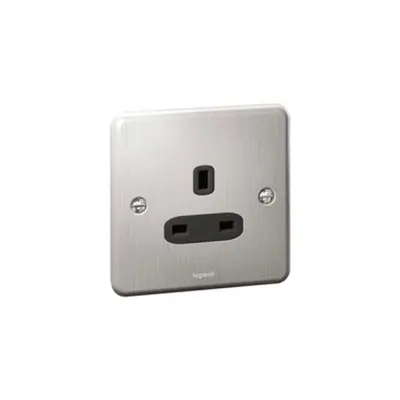 British standard Synergy -1 module unswitched -13 A -250 V~ - Authentic brushed stainless steel