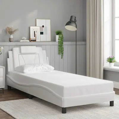 vidaXL Cadru de pat, Viana, fără saltea, alb, 90x200 cm, piele ecologică