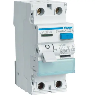 Intrerupator diferential RCCB 2P 25A/30mA 6kA tip A Hager CDA225D