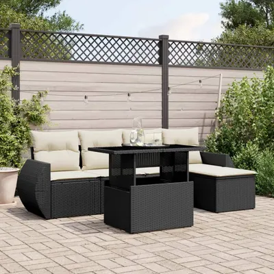 Gossi set mobilier de gradina cu perne, 6 piese, negru, poliratan