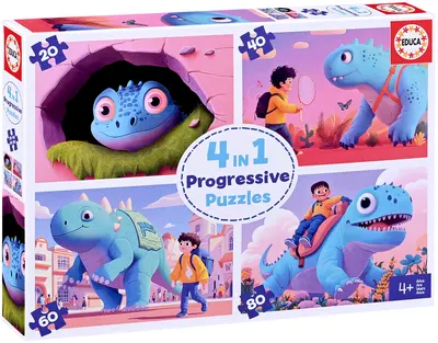 Puzzle pentru copii Educa 4 în 1 - Dinozauri prietenoși