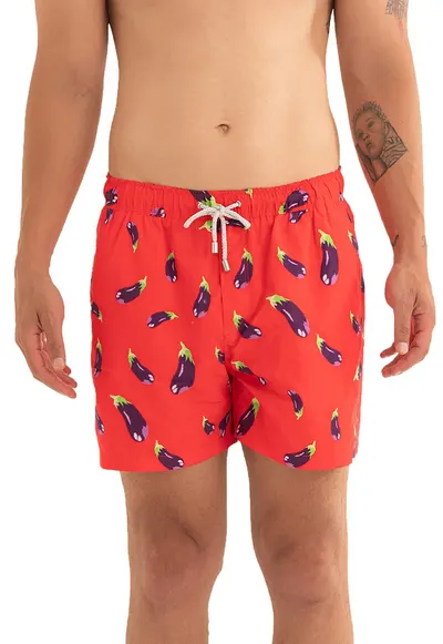 Pantaloni scurti de baie cu model si snur - Verde/Negru/Rosu vermillion