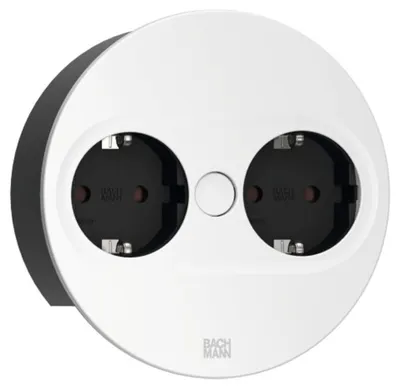 Contact pentru încastrat Bachmann - TWIST 2, 2x Schuko, 2 m, rotund, alb