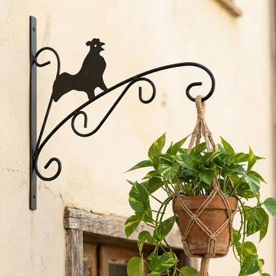 Suport agățătoare pentru ghiveci ProGarden, design decorativ, oțel, negru, model cocoșelul fermecat