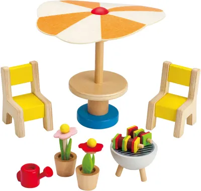 Set mini mobilier din lemn Hape - Curte/terasa, 7 piese
