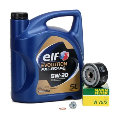 Pachet Revizie Ulei Motor Elf Evolution Full Tech FE 5W-30 5L + Filtru Ulei Mann Filter Alfa Romeo 156 2002-2006 W75 3 + Buson Golire Baie Ulei Fa1
