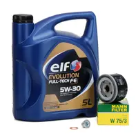 Pachet Revizie Ulei Motor Elf Evolution Full Tech FE 5W-30 5L + Filtru Ulei Mann Filter Nissan Note 2006-2012 W75 3 + Buson Golire Baie Ulei Fa1