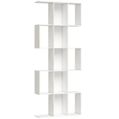 HOMCOM Bibliotecă în formă de S cu 5 niveluri pentru living dormitor studio birou 80x24x200 cm Alb | Aosom Romania