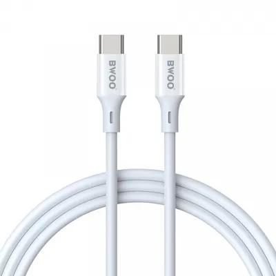 Cablu Date si Incarcare USB-C - USB-C BWOO BO-X283CC-2M, 60W, 2m, Alb