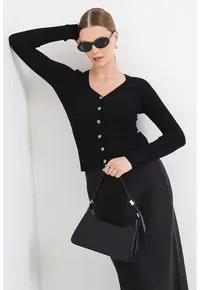 Cardigan cambrat din amestec de casmir si matase - Negru
