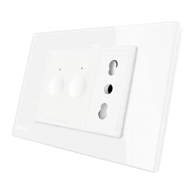 Intrerupator dublu + priza Livolo cu rama din sticla, Standard italian