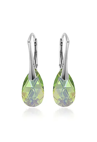 Cercei Argint 925 placat cu rodiu cu cristale Swarovski® Pear 16 mm - Verde deschis