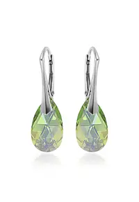 Cercei Argint 925 placat cu rodiu cu cristale Swarovski® Pear 16 mm - Verde deschis