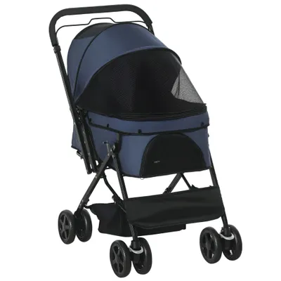 Cărucior pentru câini pliabil PawHut, 1 coș, 2 frâne, incl. les de siguranță, Albastru | Aosom Romania
