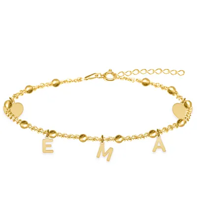 Eliana - Bratara personalizata tip salba pentru picior cu nume din argint 925 placat cu aur galben 24K