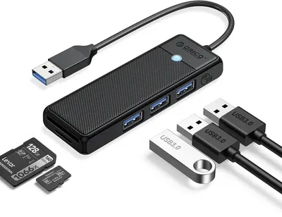 Hub USB Orico - PAPW3AT-U3-015-BK, 3 porturi/SD/TF, USB-A, negru