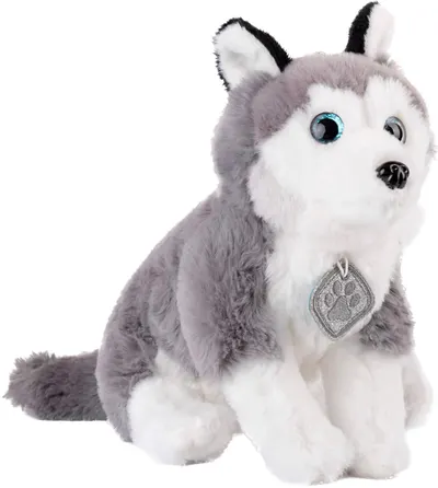 Jucărie de pluș Amek Toys - Husky cu medalion, 19 cm