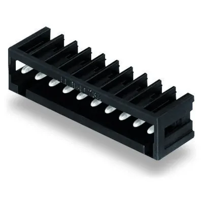 THR male header; 1.0 x 1.0 mm solder pin; angled; 100% protected against mismating; Pin spacing 3.81 mm; 10-pole; black