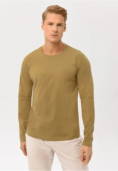 Bluza din bumbac L-Hals pentru barbati - bej