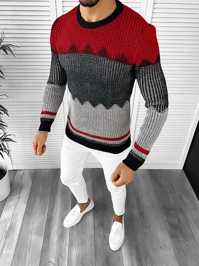 Pulover barbati gros slim fit rosu T3626 i9-5*