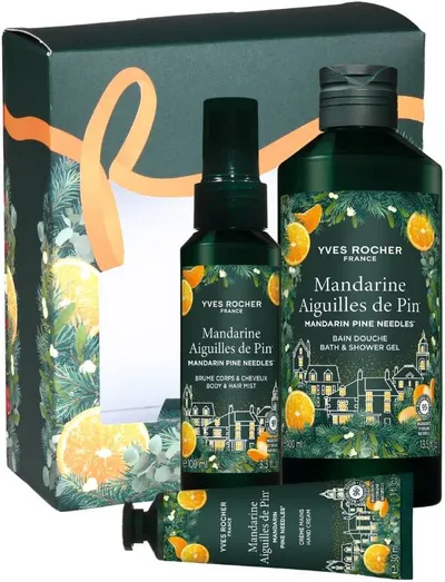 Yves Rocher Mandarine Aiguilles de Pin Set - Gel de duș, Mist și Cremă de mâini, 400 + 100 + 30 ml