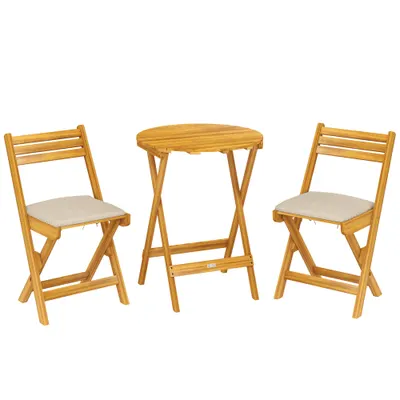 Outsunny masă și scaune pentru balcon, masă și scaune pentru exterior, set masă și scaune balcon, set bistro, set balcon pliabil lemn masă și scaune | Aosom Romania