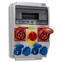 Cutie ind. de distributie fara protectie, cu intr. general Out:4×SCHUKO+1×16A(3P+N+E)+1×32A(3P+N+E)