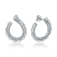 Cercei geometrici din aur alb cu diamante trapezoidale si rotunde de 2ct