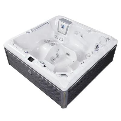Minipiscina jacuzzi 6 persoane, alb-lucios, 43 jeturi, Infinity jets, WiFi, sistem audio, 215 215 cm, Wellis Atlas Deluxe