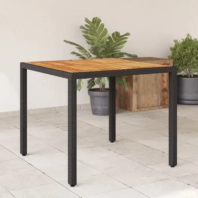 vidaXL Masă grădină, blat din lemn acacia, negru 90x90x75 cm poliratan