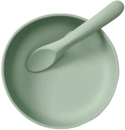 Set cupă silicon cu vacuum și linguriță Vital Baby - Menta