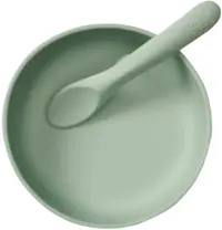 Set cupă silicon cu vacuum și linguriță Vital Baby - Menta