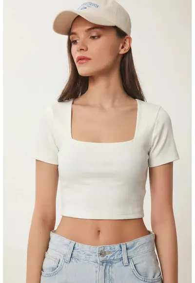 Tricou dama - Happiness Istanbul - Poliester/Elastan - Ecru