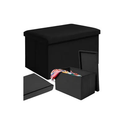 Taburet cu spatiu depozitare, capacitate 54 litri, catifea neagra, 60x30x30 cm