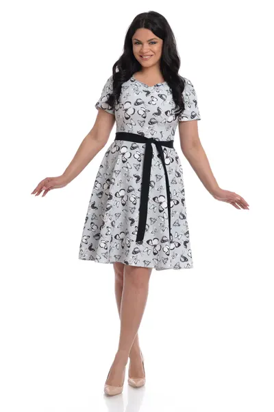 Rochie semiclos CV22037 gri/fluturi rose, Cesy | marimea L