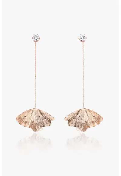 Cercei drop de argint veritabil placati cu aur rose de 18K - Auriu rose