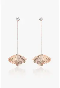 Cercei drop de argint veritabil placati cu aur rose de 18K - Auriu rose