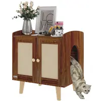 PawHut Mobilier nisip pentru pisici masă auxiliară cu uși cu covorașe din sisal pentru salon dormitor 55x43x59,6 cm Măsliniu | Aosom Romania