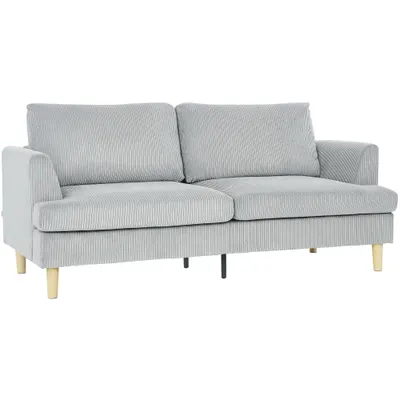 HOMCOM Canapea 3 locuri, canapea cu brațe, tapițată cu aspect corduroy pentru living, Gri deschis | Aosom Romania