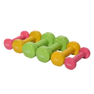 HOMCOM Set Gantere pentru brate cu Geanta, 6 Gantere de 0.5kg 1kg 1.5kg Otel si Invelis PU, Rosu Galben si Verde | Aosom Romania