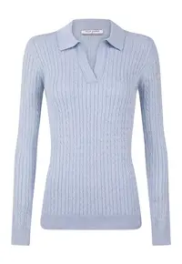 Pulover slim-fit cu model torsade - Albastru deschis