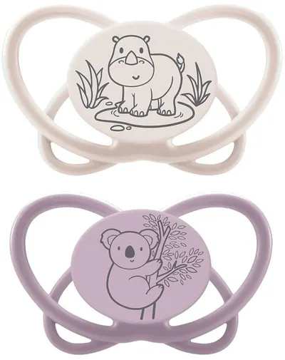 Suzete din silicon NIP My Butterfly Green - Rinocer alb și koala, 5-18 luni, 2 bucăți