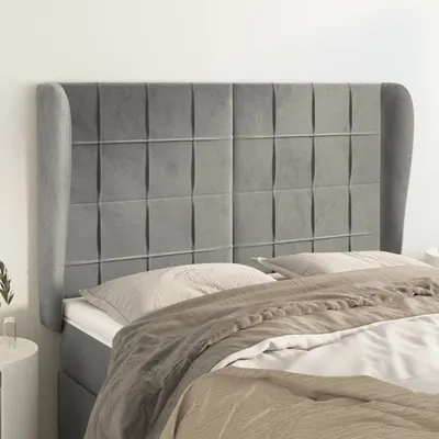 vidaXL Tăblie de pat cu aripioare gri deschis 147x23x118/128cm catifea