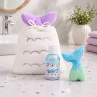 Set de baie pentru copii MAGICAL MERMAID, Accentra, în gentuță cosmetică de pluș, spumant de baie și bilă efervescentă cu parfum de vanilie