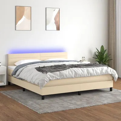 Gossi pat cu arcuri, saltea si led, crem, 160x200 cm, textil