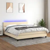 Gossi pat cu arcuri, saltea si led, crem, 160x200 cm, textil