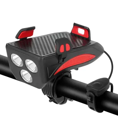 Far bicicletă 4 în 1 – 400 lumeni, suport smartphone, claxon 130 dB
